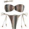 image:imageGORGLITTER Womens Crochet Strapless Bandeau Bikini Set Cheeky Y2K High Waisted Thong Swimsuit Two Piece Bathing SuitMulticolor Khaki