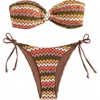 image:imageGORGLITTER Womens Crochet Strapless Bandeau Bikini Set Cheeky Y2K High Waisted Thong Swimsuit Two Piece Bathing SuitMulticolor Striped