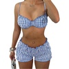 image:imageGORGLITTER Womens Gingham Bikini Sets with Shorts Cute Ruched Vacation Beach Cheeky 2 Piece Swimsuit Bathing SuitBlue