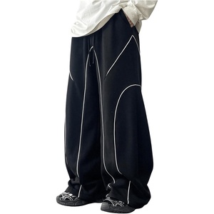 image:imageGORGLITTER Mens Baggy Star Graphic Sweatpants Striped Side Y2K Drawstring Waist Wide Leg Track Pants
