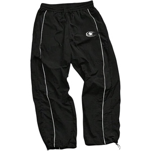 image:imageGORGLITTER Mens Baggy Track Pants Y2K Wide Leg Hip Hop Streetwear Parachute Trousers with PocketsBlack