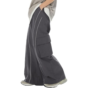 image:imageGORGLITTER Mens Baggy Wide Leg Cargo Pants Loose Streetwear Pants Trousers Parachute Pants SweatpantsGrey Dark