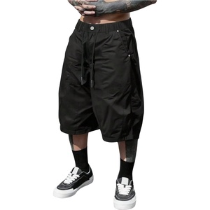 image:imageGORGLITTER Mens Summer Cargo Shorts Elastic High Waist Wide Leg Athletic Gym Basketball Drawstring Workout ShortsSolid Black