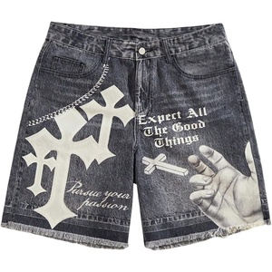 image:imageGORGLITTER Mens Y2k Graphic Retro Denim Shorts Jean Grunge Hip Hop Distressed Streetwear Straight Leg Jorts