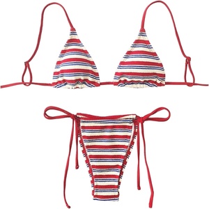 image:imageGORGLITTER Womens Striped High Waisted Bikini Sets Cute Cheeky Triangle String Thong Swimsuit Bathing Suit 2 PieceRed and White