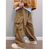 image:imageGORGLITTER Mens Gingham Baggy Cargo Pants Drawstring Waist Plaid Wide Leg Trousers Pants with PocketsKhaki