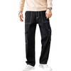 image:imageGORGLITTER Mens High Waist Baggy Jeans Wide Leg Denim Cargo Pants Contrast Stitching Skater Jeans TrousersBlack