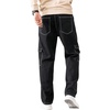 image:imageGORGLITTER Mens High Waist Baggy Jeans Wide Leg Denim Cargo Pants Contrast Stitching Skater Jeans TrousersBlack
