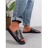 image:imageGORGLITTER Mens Leather Flip Flops Sandals 2026 Footwear Criss Cross House Slippers Summer Beach Slide SandalsBlack 3