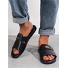 image:imageGORGLITTER Mens Leather Flip Flops Sandals 2026 Footwear Criss Cross House Slippers Summer Beach Slide SandalsBlack 3