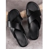 image:imageGORGLITTER Mens Leather Flip Flops Sandals 2026 Footwear Criss Cross House Slippers Summer Beach Slide SandalsBlack