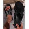 image:imageGORGLITTER Mens Leather Flip Flops Sandals 2026 Footwear Criss Cross House Slippers Summer Beach Slide SandalsBlack
