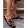 image:imageGORGLITTER Mens Leather Flip Flops Sandals 2026 Footwear Criss Cross House Slippers Summer Beach Slide SandalsBrown