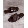 image:imageGORGLITTER Mens Leather Flip Flops Sandals 2026 Footwear Criss Cross House Slippers Summer Beach Slide SandalsBrown