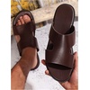 image:imageGORGLITTER Mens Leather Flip Flops Sandals 2026 Footwear Criss Cross House Slippers Summer Beach Slide SandalsSolid Brown