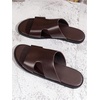 image:imageGORGLITTER Mens Leather Flip Flops Sandals 2026 Footwear Criss Cross House Slippers Summer Beach Slide SandalsSolid Brown