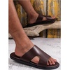 image:imageGORGLITTER Mens Leather Flip Flops Sandals 2026 Footwear Criss Cross House Slippers Summer Beach Slide SandalsSolid Brown