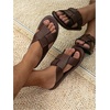 image:imageGORGLITTER Mens Leather Slip On Roman Sandals Beach Casual Summer Open Toe Cross Cutout Slides SandalsCoffee Brown