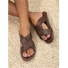 image:imageGORGLITTER Mens Leather Slip On Roman Sandals Beach Casual Summer Open Toe Cross Cutout Slides SandalsCoffee Brown
