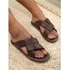 image:imageGORGLITTER Mens Leather Slip On Roman Sandals Beach Casual Summer Open Toe Cross Cutout Slides SandalsCoffee Brown