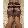 image:imageGORGLITTER Mens Leather Slip On Roman Sandals Beach Casual Summer Open Toe Cross Cutout Slides SandalsCoffee Brown