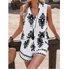 image:imageGORGLITTER Womens 2 Piece Shorts Set Outfits Graphic Boho Vest Top Renaissance Blouse and Cowgirl Western ShortsBlack and White