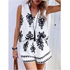 image:imageGORGLITTER Womens 2 Piece Shorts Set Outfits Graphic Boho Vest Top Renaissance Blouse and Cowgirl Western ShortsBlack and White