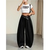 image:imageGORGLITTER Womens Baggy Barrel Pant Low Rise Pleated Cargo Oversized Wide Leg Business Dress Casual TrousersBlack 01