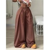 image:imageGORGLITTER Womens Baggy Barrel Pant Low Rise Pleated Cargo Oversized Wide Leg Business Dress Casual TrousersBrown
