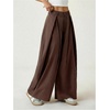 image:imageGORGLITTER Womens Baggy Barrel Pant Low Rise Pleated Cargo Oversized Wide Leg Business Dress Casual TrousersCoffee Brown
