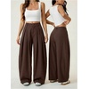 image:imageGORGLITTER Womens Baggy Barrel Pant Low Rise Pleated Cargo Oversized Wide Leg Business Dress Casual TrousersCoffee Brown