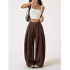 image:imageGORGLITTER Womens Baggy Barrel Pant Low Rise Pleated Cargo Oversized Wide Leg Business Dress Casual TrousersCoffee Brown