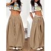image:imageGORGLITTER Womens Baggy Barrel Pant Low Rise Pleated Cargo Oversized Wide Leg Business Dress Casual TrousersKhaki