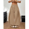 image:imageGORGLITTER Womens Baggy Barrel Pant Low Rise Pleated Cargo Oversized Wide Leg Business Dress Casual TrousersKhaki