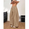 image:imageGORGLITTER Womens Baggy Barrel Pant Low Rise Pleated Cargo Oversized Wide Leg Business Dress Casual TrousersKhaki