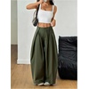 image:imageGORGLITTER Womens Baggy Barrel Pant Low Rise Pleated Cargo Oversized Wide Leg Business Dress Casual TrousersSolid Army Green
