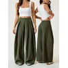 image:imageGORGLITTER Womens Baggy Barrel Pant Low Rise Pleated Cargo Oversized Wide Leg Business Dress Casual TrousersSolid Army Green