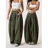 image:imageGORGLITTER Womens Baggy Barrel Pant Low Rise Pleated Cargo Oversized Wide Leg Business Dress Casual TrousersSolid Army Green