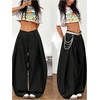 image:imageGORGLITTER Womens Baggy Barrel Pant Low Rise Pleated Cargo Oversized Wide Leg Business Dress Casual TrousersSolid Black