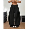 image:imageGORGLITTER Womens Baggy Barrel Pant Low Rise Pleated Cargo Oversized Wide Leg Business Dress Casual TrousersSolid Black