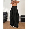 image:imageGORGLITTER Womens Baggy Barrel Pant Low Rise Pleated Cargo Oversized Wide Leg Business Dress Casual TrousersSolid Black