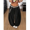 image:imageGORGLITTER Womens Baggy Barrel Pant Low Rise Pleated Cargo Oversized Wide Leg Business Dress Casual TrousersSolid Black