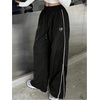 image:imageGORGLITTER Womens Baggy Leopard Cheetah Print Pants Wide Leg Y2k Travel Cool Striped Sweatpants Trousers PantsSolid Black