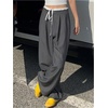 image:imageGORGLITTER Womens Baggy Wide Leg Pleated Dress Pants Striped Drawstring Waist TrousersSize Runs Small Please Size Two UpGrey
