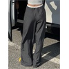 image:imageGORGLITTER Womens Baggy Wide Leg Pleated Dress Pants Striped Drawstring Waist TrousersSize Runs Small Please Size Two UpGrey