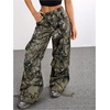 image:imageGORGLITTER Womens Camo Cargo Pants Wide Leg Baggy High Elastic Waisted Parachute Pants Y2K Camouflage Trousers StreetwearGreen