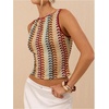 image:imageGORGLITTER Womens Crochet Tank Tops Boho Summer Vacation Going Out Outfits Sleeveless Colorblock Peasant Crop TopsMulticolor