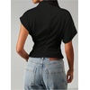 image:imageGORGLITTER Womens Dolman Short Sleeve T Shirts Mock Neck Ruched Cinched Waist Business Casual Old Money Clothes TopsBlack