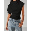 image:imageGORGLITTER Womens Dolman Short Sleeve T Shirts Mock Neck Ruched Cinched Waist Business Casual Old Money Clothes TopsBlack