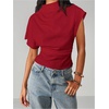 image:imageGORGLITTER Womens Dolman Short Sleeve T Shirts Mock Neck Ruched Cinched Waist Business Casual Old Money Clothes TopsBurgundy